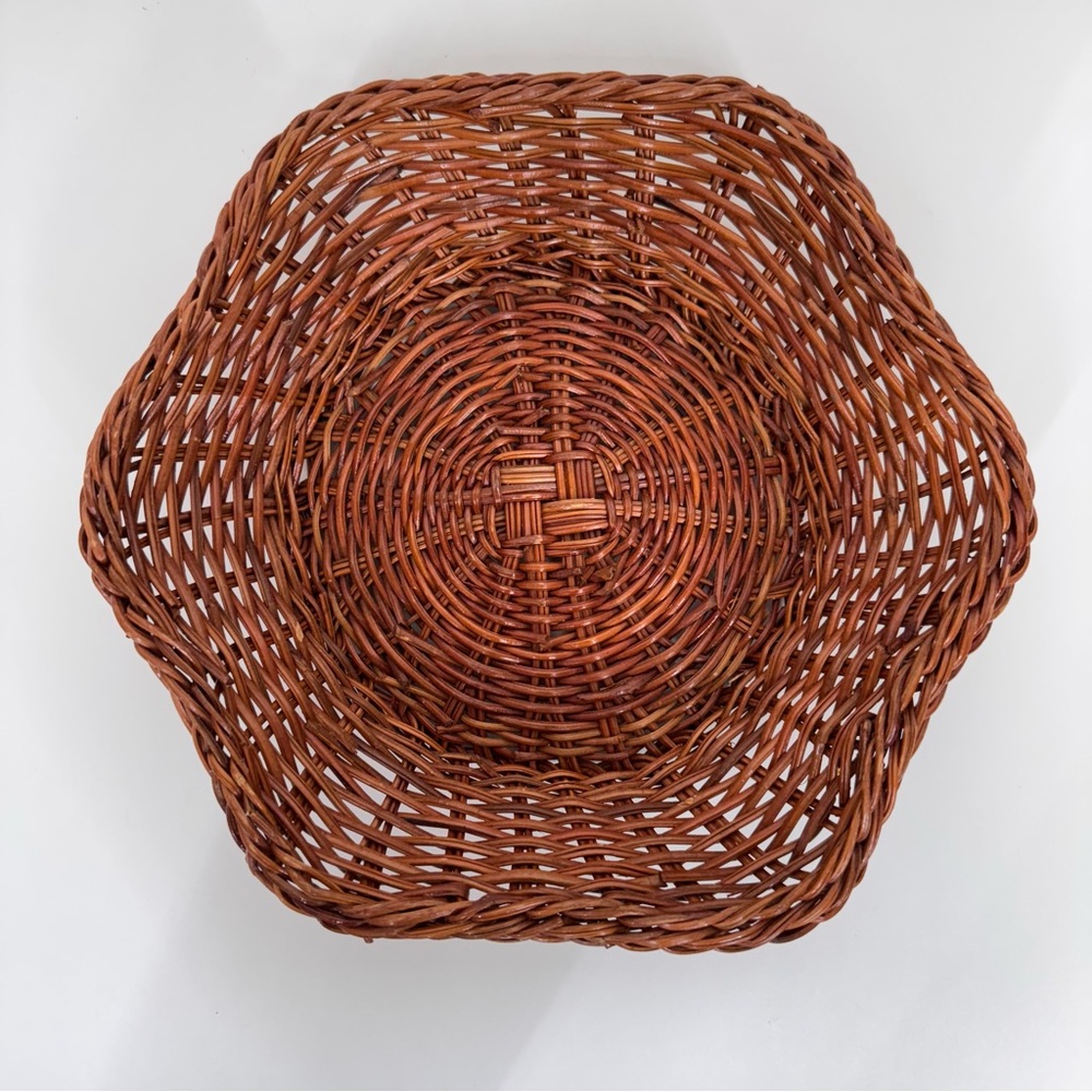 Vintage Brown Braided Edge Woven Hexagon Tray Baskets Home Decor - Picture 5 of 15